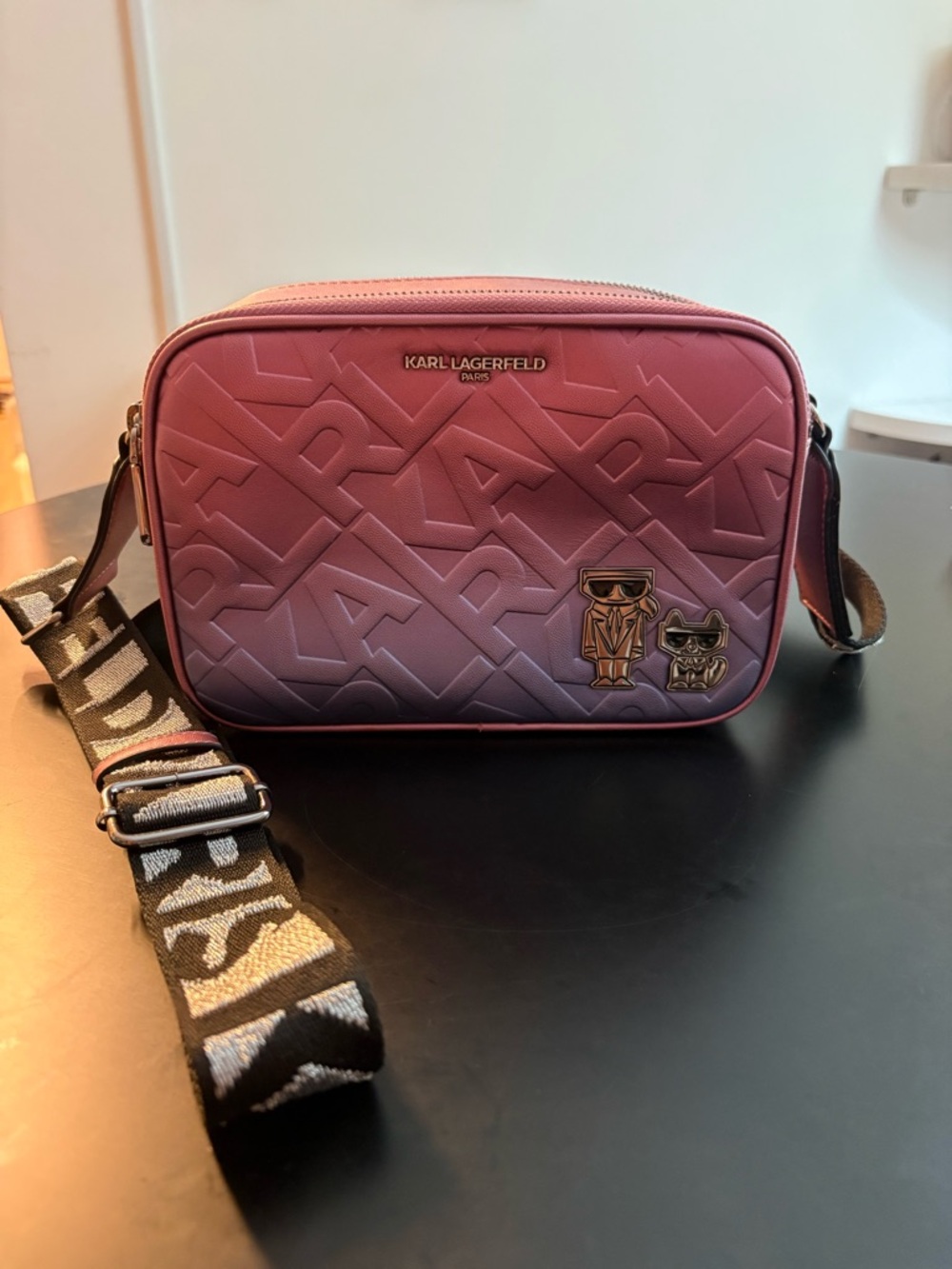 Karl Lagerfeld Pink Ombre Logo Embossed Crossbody Bag